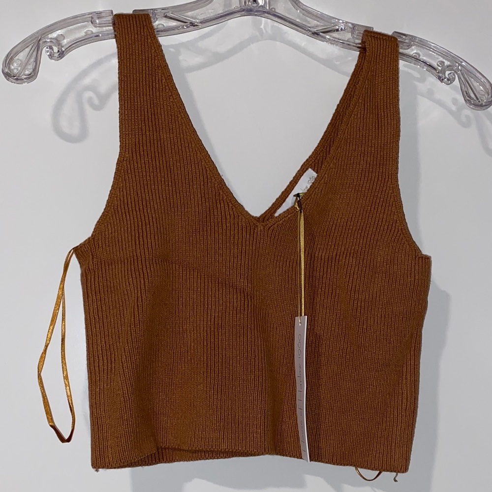 House of Harlow 1960 Soft Tan Knit Crop Top NWT Stretchy Mango Zara Madewell